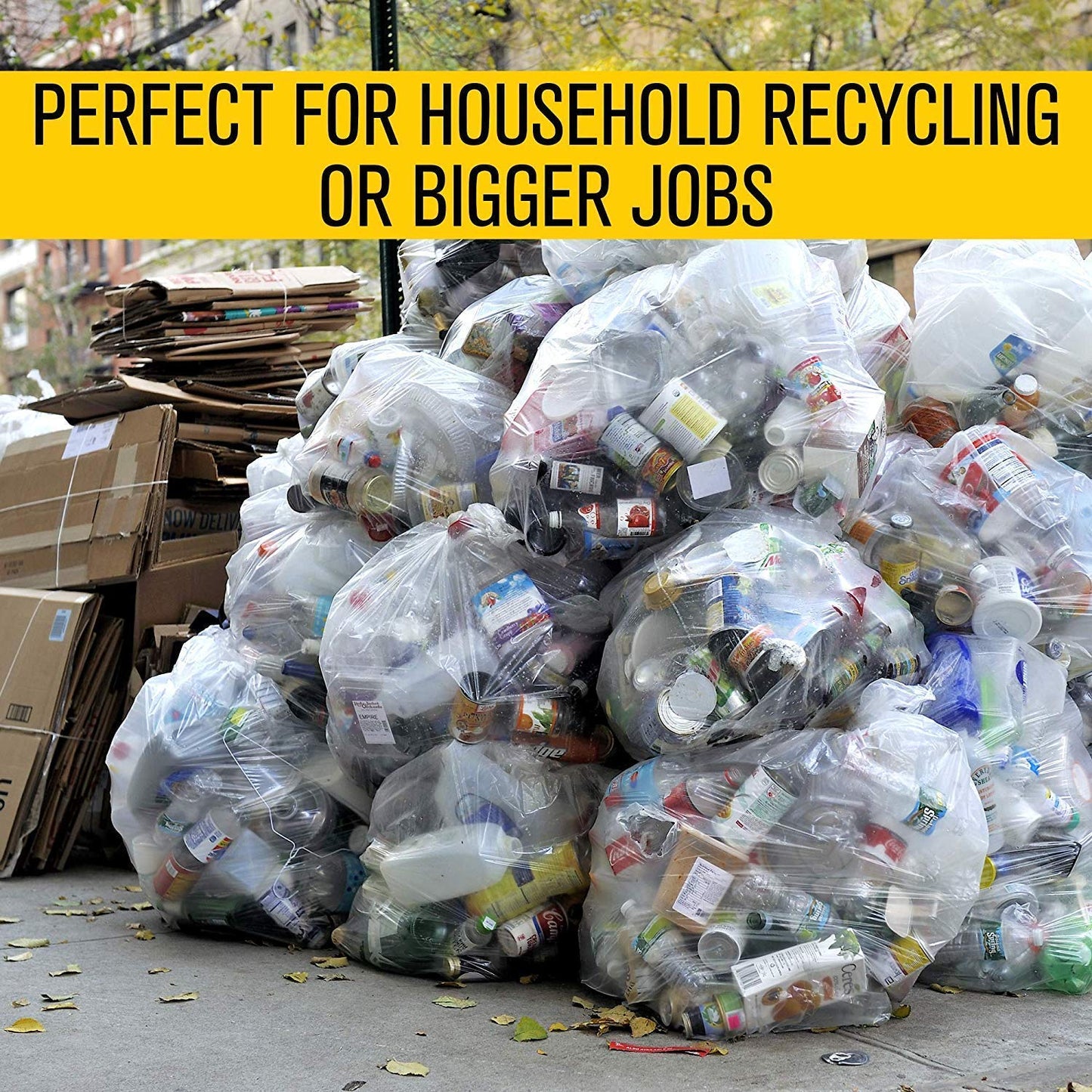 Aluf Plastics 56 Gallon 1.5 MIL (eq) Clear Heavy Duty Garbage Bags - 43" x 46" - Pack of 400 - for Industrial, Recycling, Storage, & Outdoor