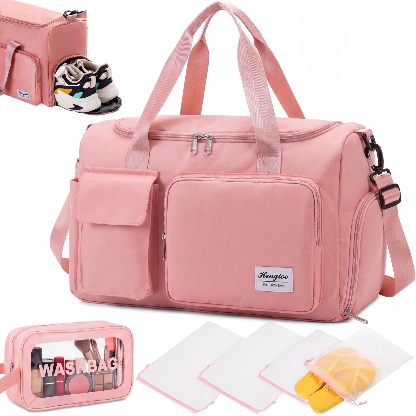 Abbylike Gym Bag with Shoe Compartment for Women Men Travel Duffle Bag Dry Wet Separation Weekender Overnight Handbag for WorkOut Travel Gym(Pink)