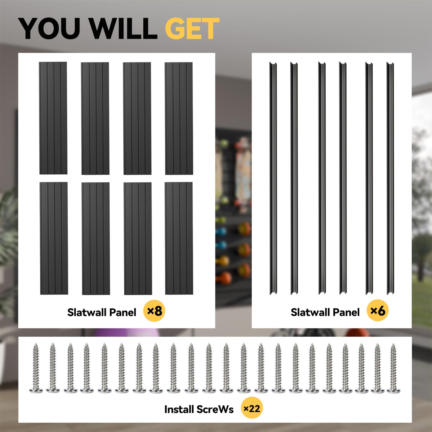 RORA Slat Wall Paneling Garage Slat Wall Storage Systems 4x8 ft Slatwall Black Heavy Duty Satwall for Tool Organization ,Pvc SlatWall Panels,Fits for Storage and Display