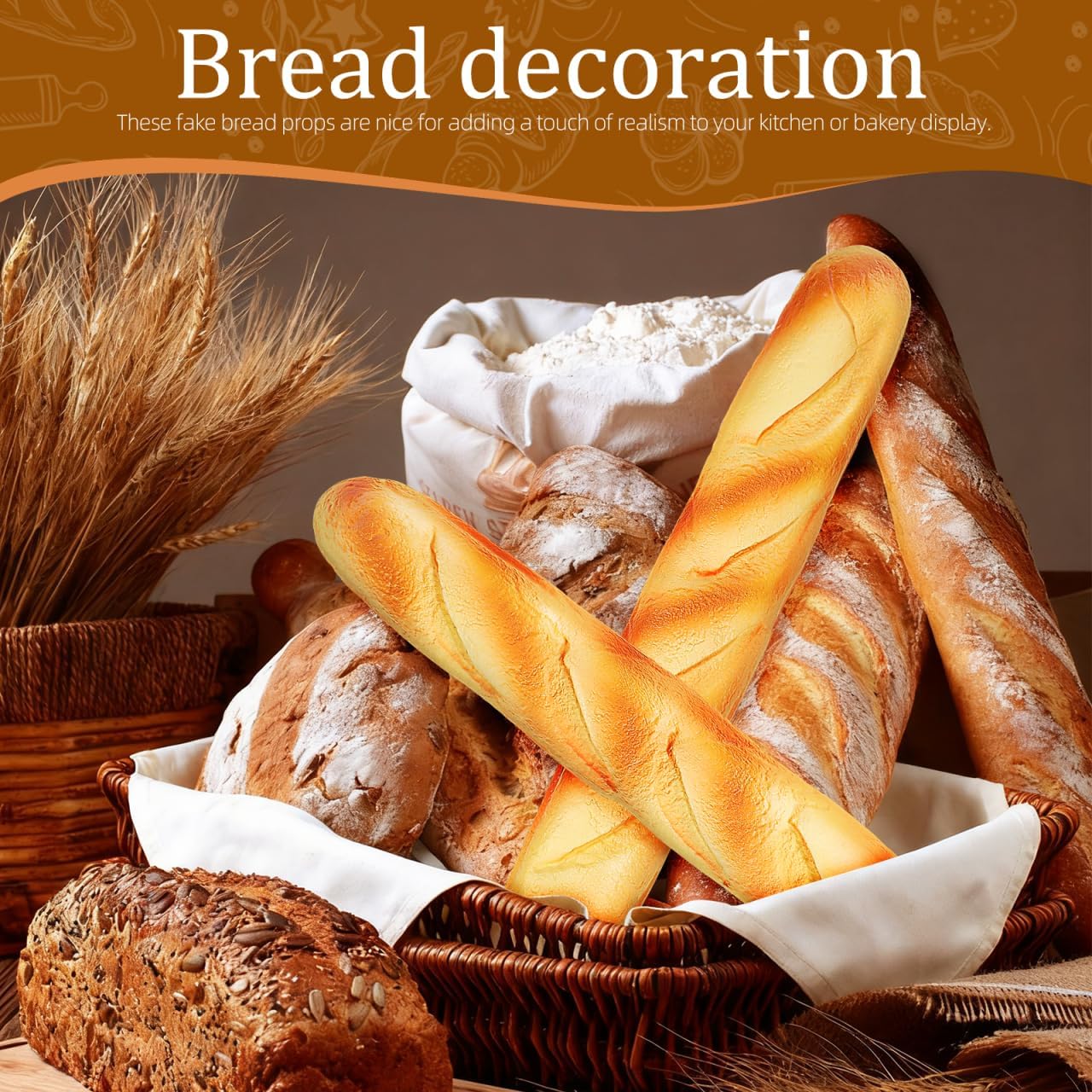 2 13.58 Inch balacoo Pcs Artificial French Long Bread Pu Faux Bread Loaf Realistic Food Props for Photography Kitchen