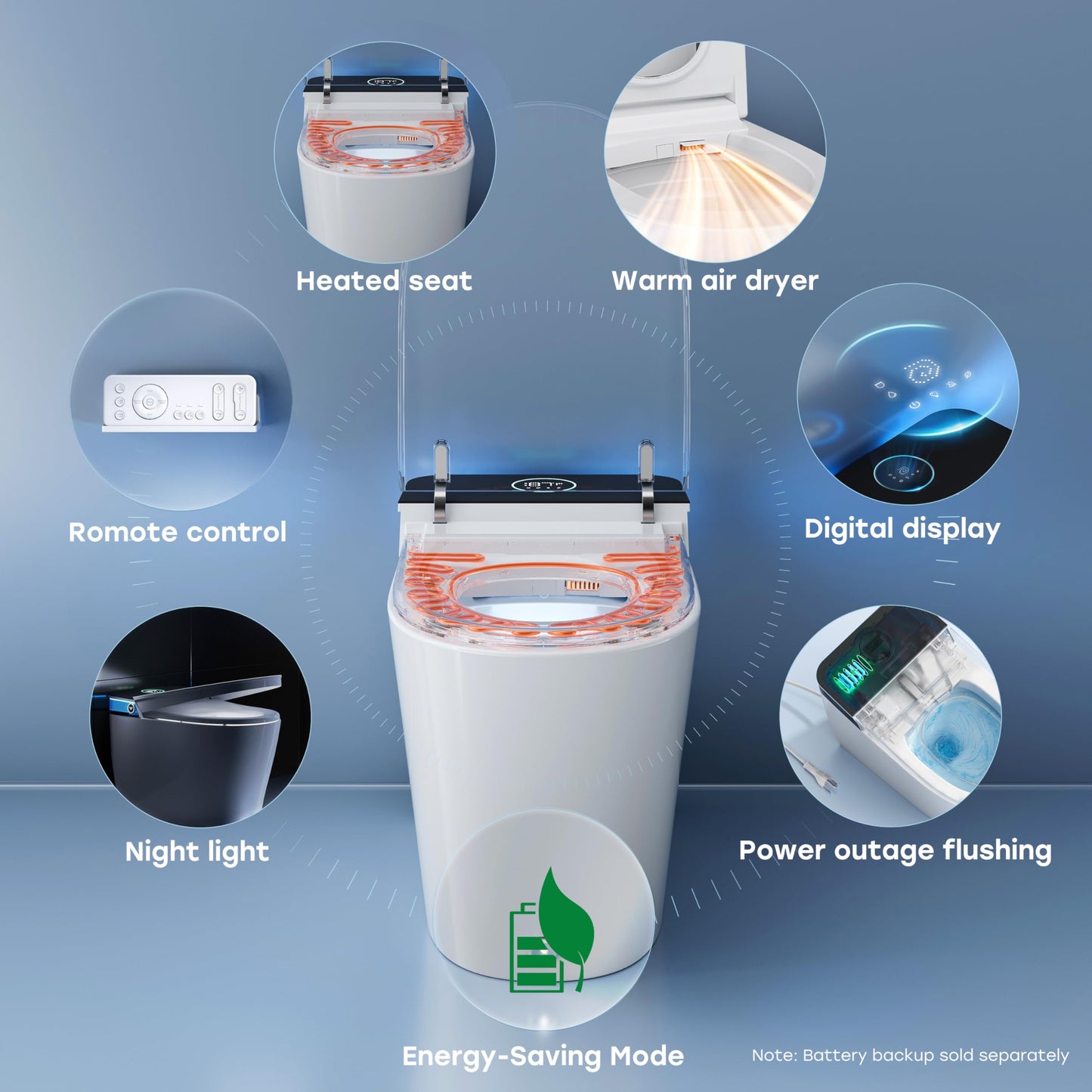 HOROW Artistic Bidet Toilet, Smart Toilet with ADA Chair Height, MAP 1000g Powerful Flush, Auto Open/Close Lid, Instant Warm Water, Elongated Heated Seat, Deodorization