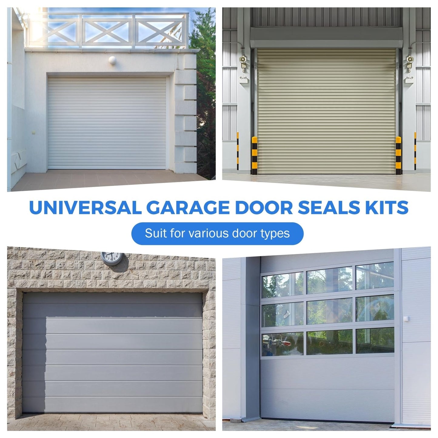 BEAMNOVA 10Ft Universal Garage Door Bottom Seals Weatherproof Garage Door Seals Bottom Rubber with Brush and Aluminum Track Garage Door Seal Retainer U Shape+O Ring Bottom of Garage Door Rubber Seal