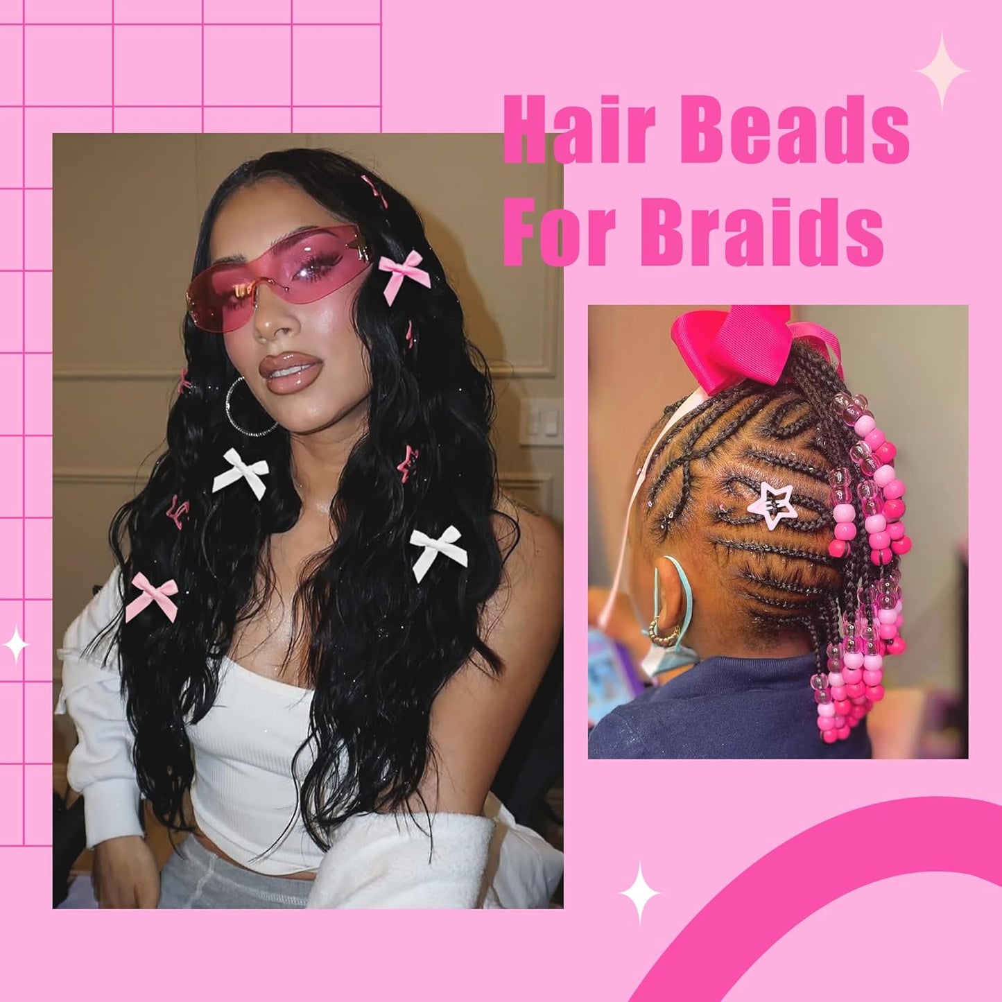 Skiennix Pink Hair Beads for Braids - 112PCS Non-Slip Acrylic Hair Jewelry | Cute Accessories for Girls