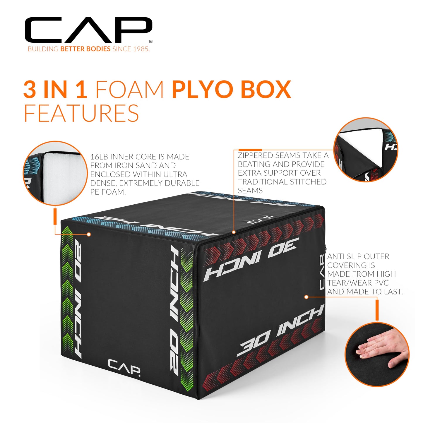 CAP Barbell 3-in-1 Foam Plyometric Jump Box – Adjustable Heights for Home Gym, HIIT, Step-Ups, Agility Drills & Strength Training