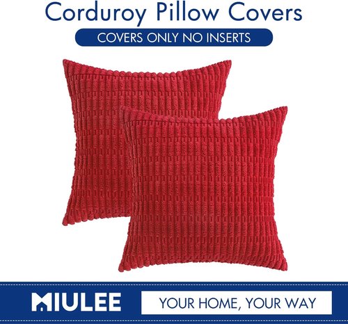 MIULEE Red Corduroy Decorative Pillow Covers - Soft Boho Striped 16x16 Inch for Modern Farmhouse Decor