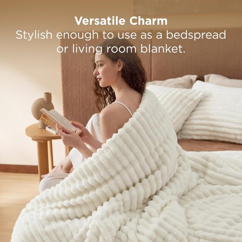 Bedsure Comforter Set - GentleSoft™ 3-Piece Fluffy White Queen Bedding Set | Cozy Striped Design, 90x90 Inches