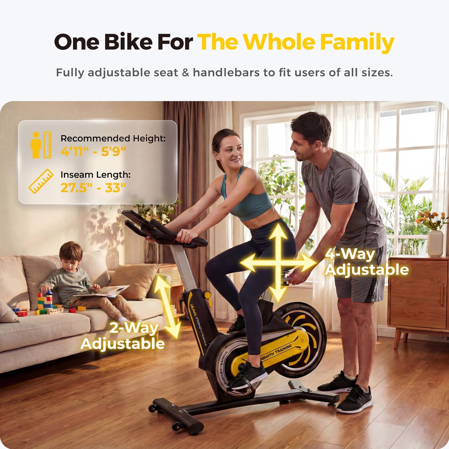 ZAZARI Compact Magnetic Exercise Bike, Space-Saving Rear Flywheel Stationary Bike for Home, 7-Level Lever Resistance, 330 lbs Capacity, Whisper Quiet Indoor Cycling Bike, Black