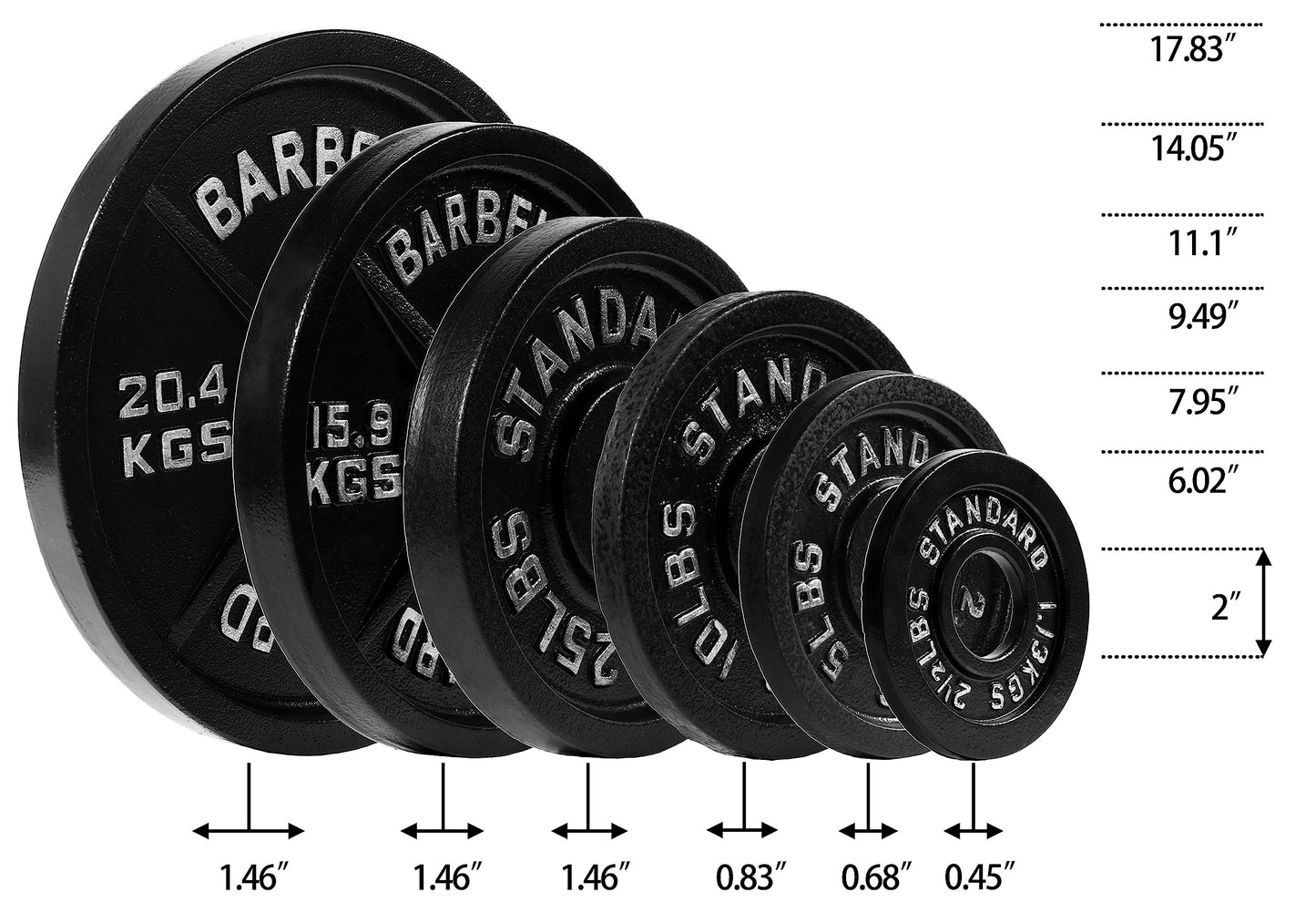 Fitvids Olympic 2-Inch Cast Iron Plate Weight Plate for Strength Training and Weightlifting, Vintage Style, Alloy Steel,25LB Pair