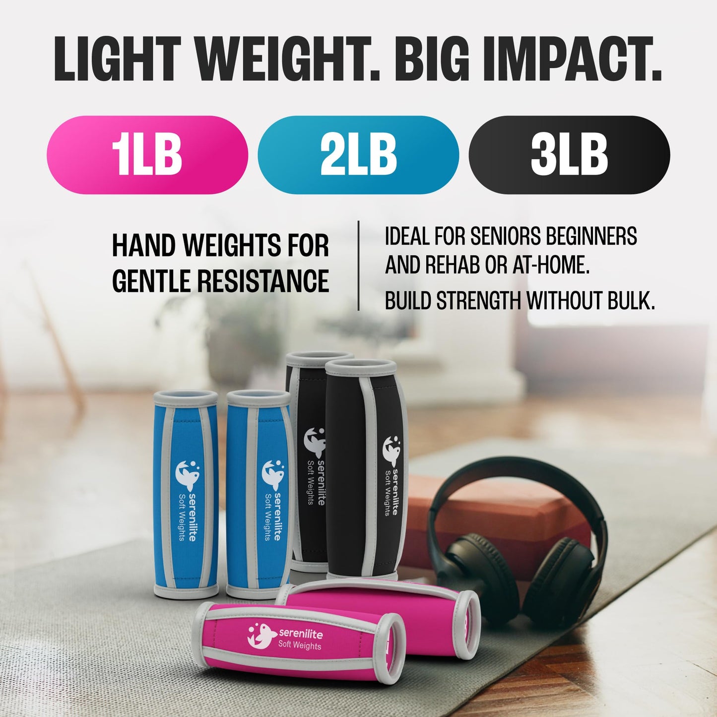 Serenilite Hand Weights for Women & Men Soft Dumbbell Walking Hand Weight Sets - Comfortable Secure Neoprene Dumbbells with Straps for Walking Running Cardio Workout Physical Therapy