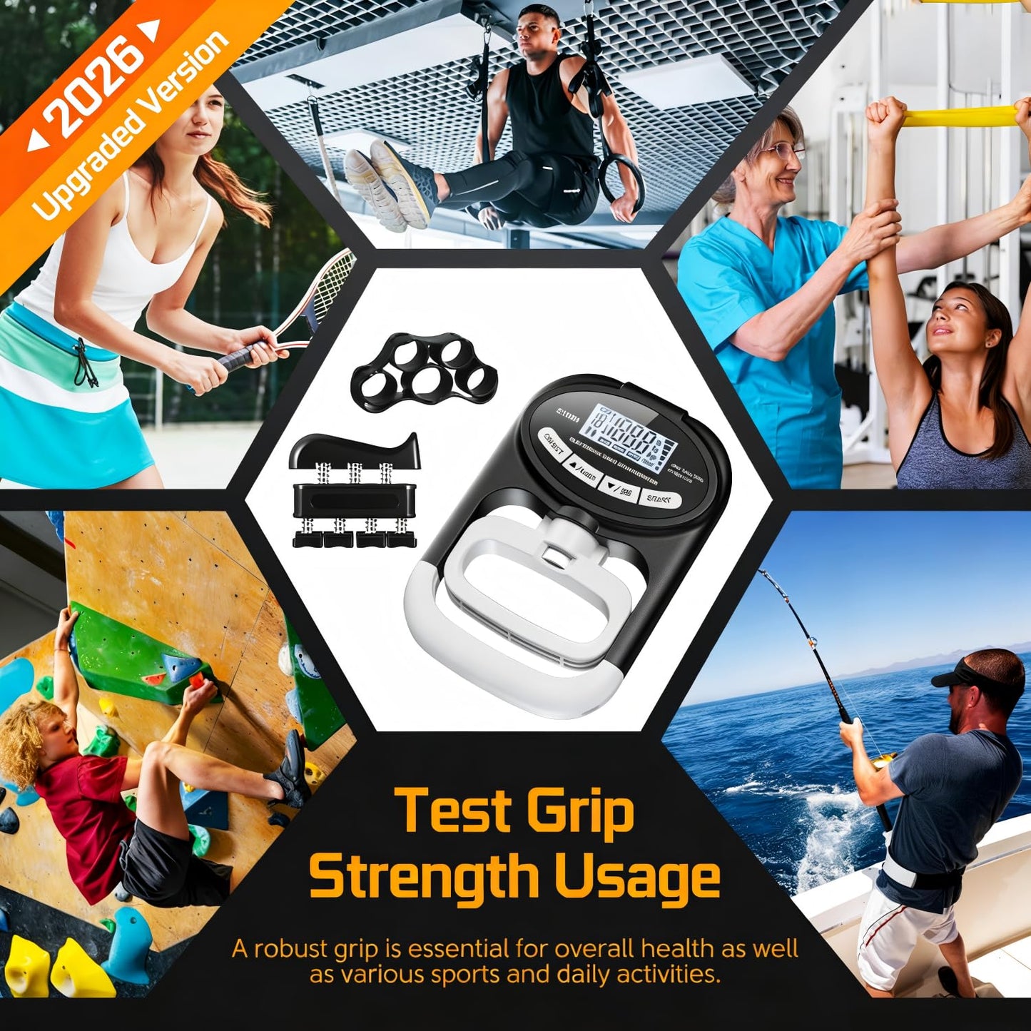 Grip Strength Tester Trainer Dynamometer - Hand Grip Dynamometer with Hand gripper Strengthener Forearm Strengthener Wrist Exerciser for Sports