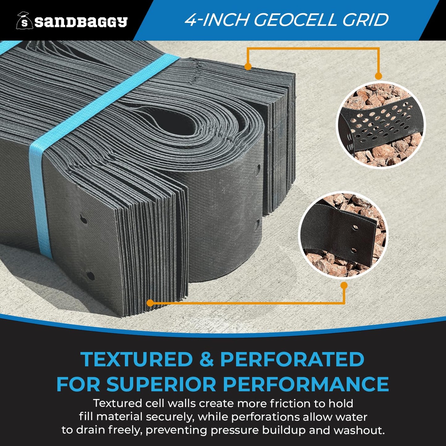 Sandbaggy 4-Inch Geocell Gravel Grid (9 ft x 17 ft) | Heavy-Duty Ground Grid Paver System | Erosion Control, Driveways, Gravel Stabilization (4-inch x 9 ft x 17 ft, 4, Count)