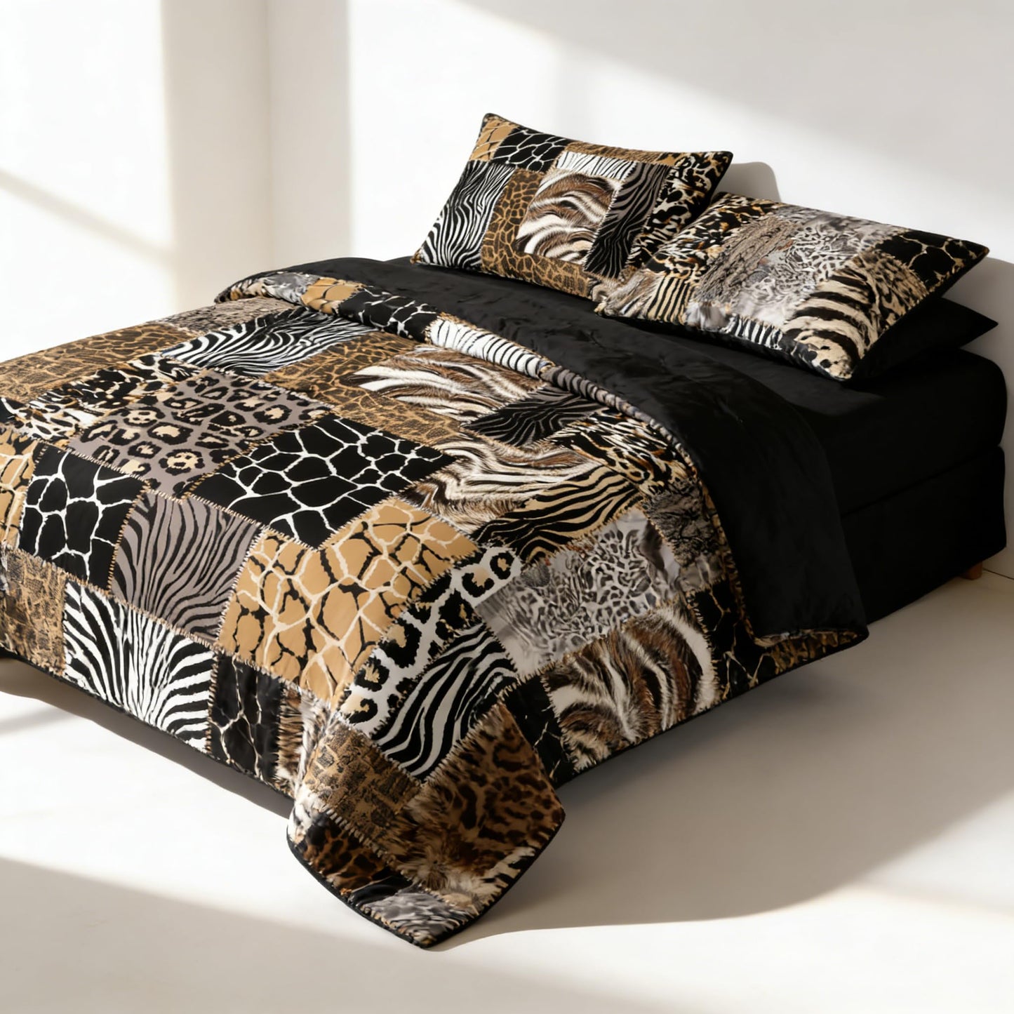 CCoutueChen Leopard Print Comforter Set King Size African Animal Fur Patchwork Comforter 3 Pcs Wildlife Themed Soft Microfiber Bedding with 2 Pillowcases,104"x90"