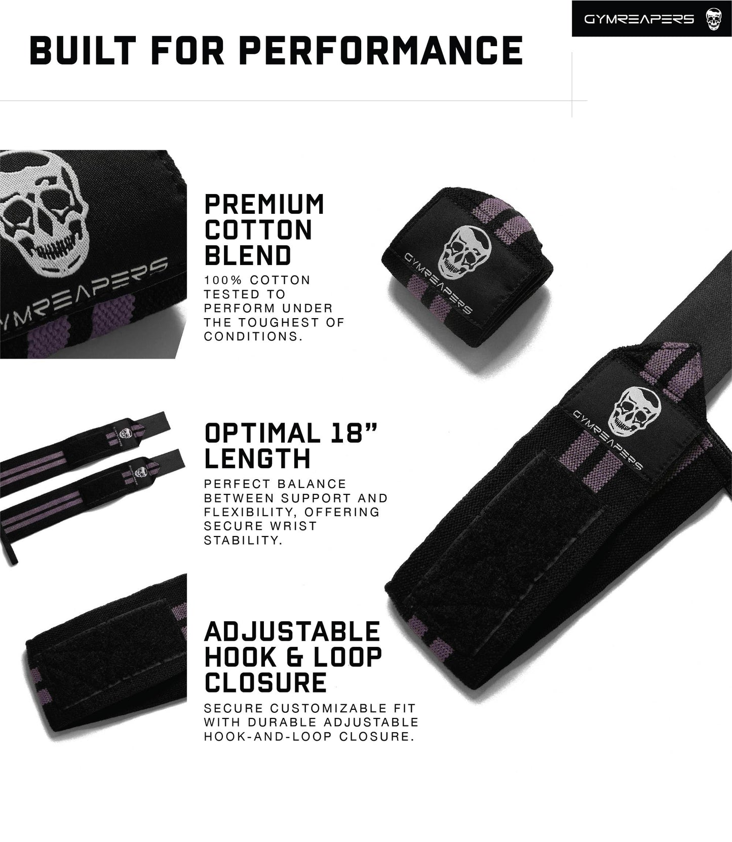 Gymreapers Weightlifting Wrist Wraps, Lilac, 18"