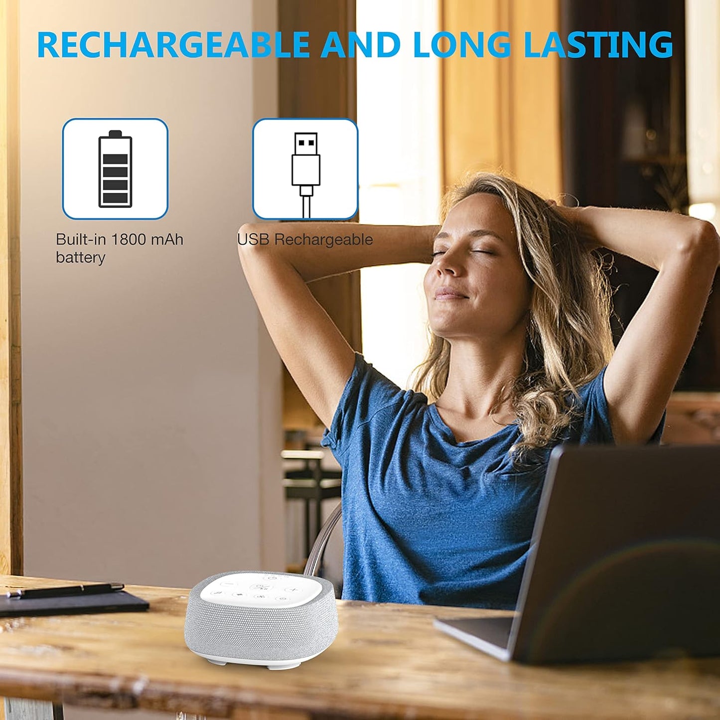 Skiennix Rechargeable White Noise Machine - 28 Soothing Sounds for Sleep | Portable & Timer Function