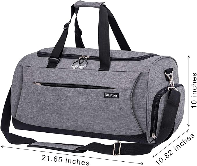 Kuston Sports Gym Bag with Shoes Compartment &Wet Pocket Gym Duffel Bag Overnight Bag for Men and Women