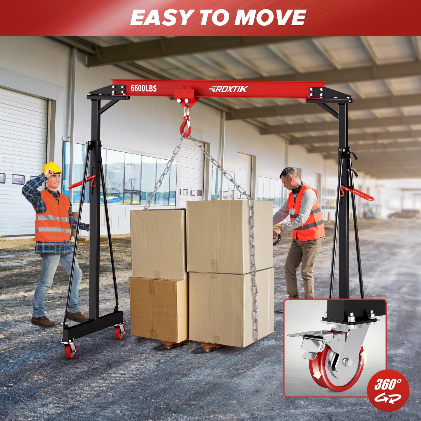 RDXTIK 3 Ton Gantry Crane with Manual Trolley, 6600LB Portable Shop Crane with 8.53-12.47 FT Adjustable Height and 9.06FT Max Width, Red