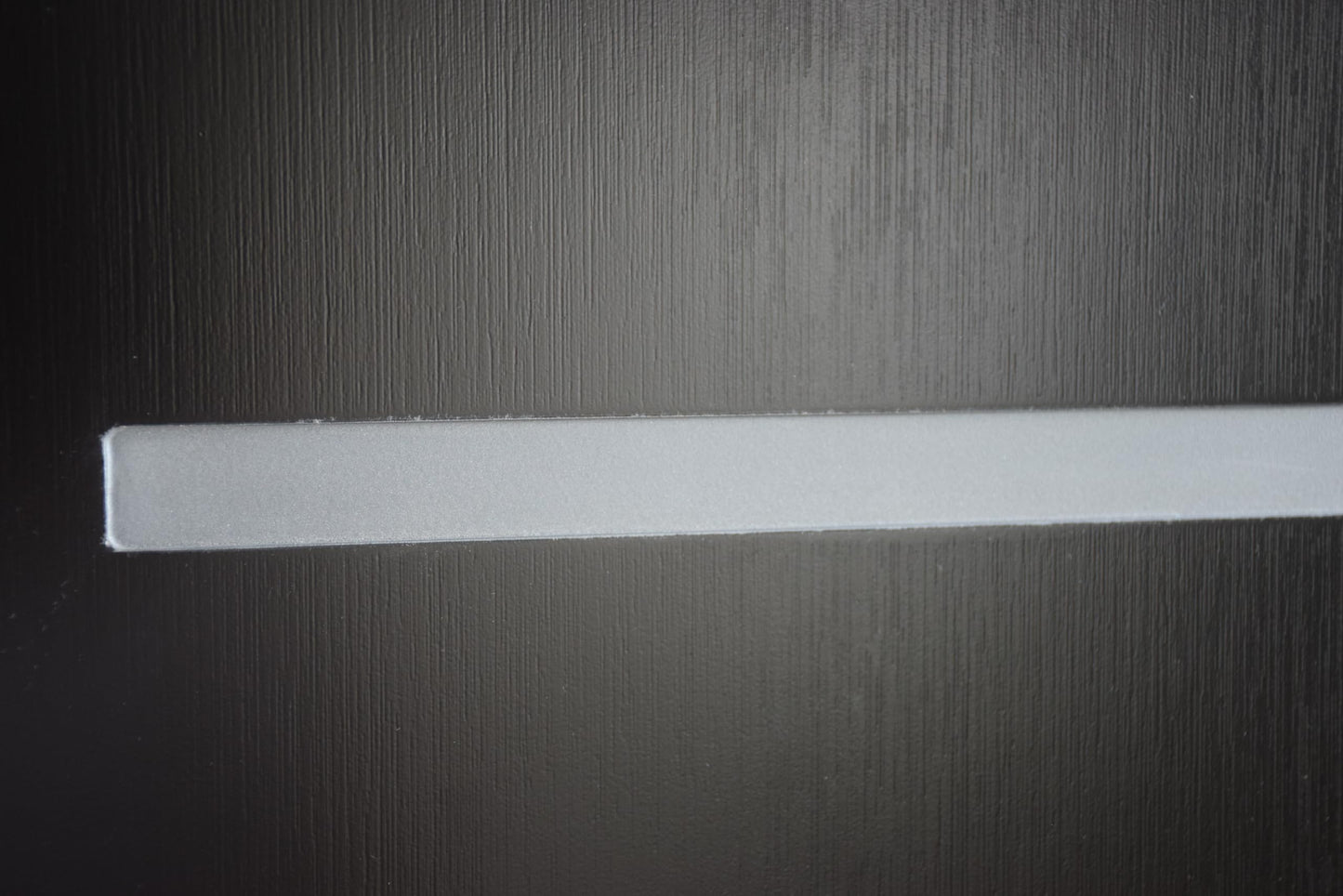 36" x 80" Modern Fiberglass Exterior Door with Frosted Glass, Painted Line Detail, Black Brushed Finish, Right-Hand Inswing