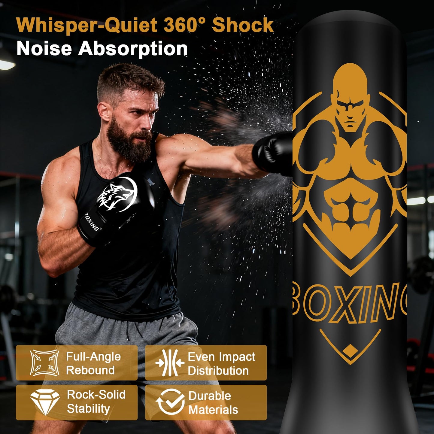 Vobab Freestanding Puncing Bags for Adults Teens, Heavy Bag with Stand Boxing Bag with Boxing Gloves, Electric Air Pump, Reflex Ball, 70" Kickboxing Bag for Training MMA Muay Thai Gym