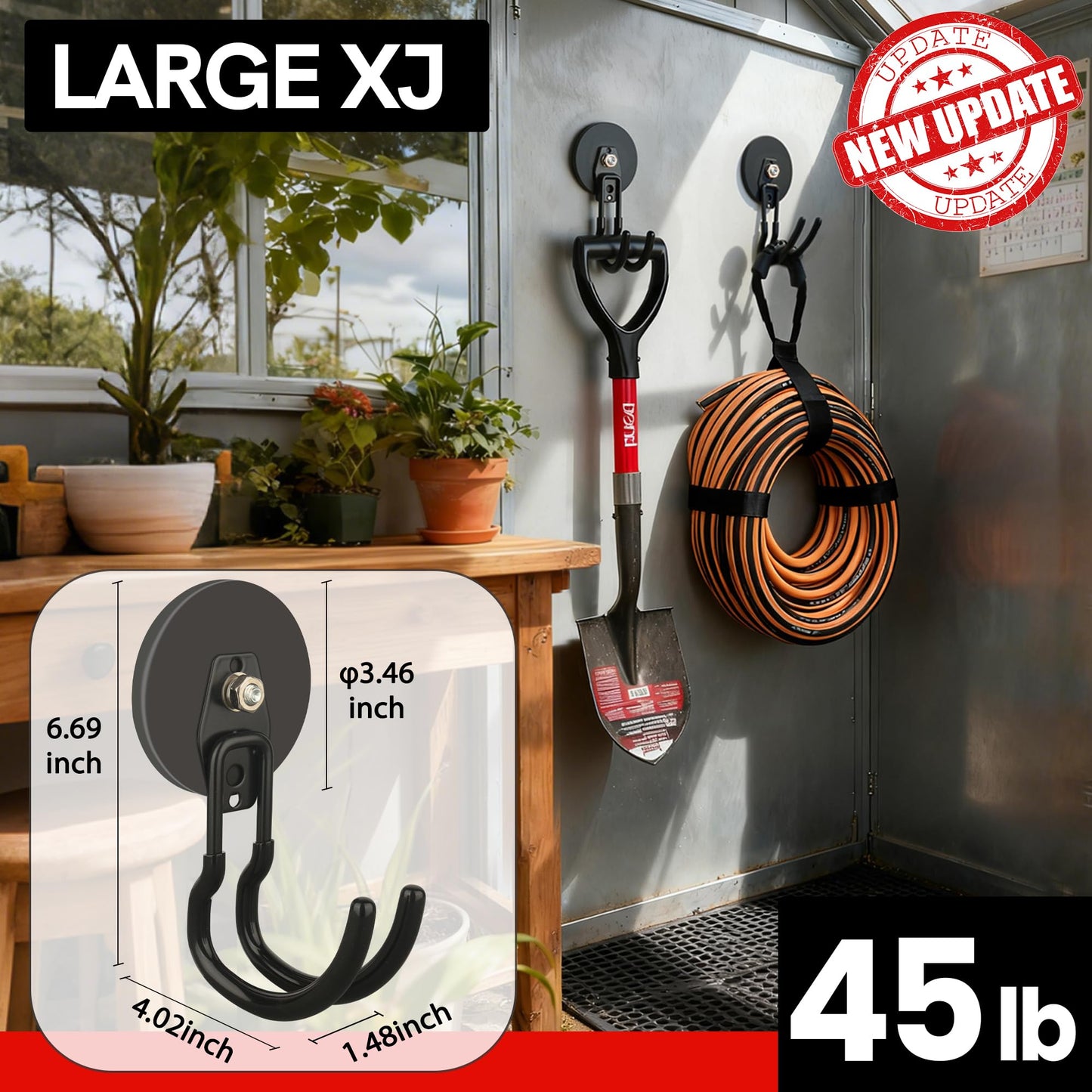 ULIBERMAGNET Heavy Duty Magnetic Garage Hooks,8 Pack Strong Large Magnet Hooks for Power Drill,Garden Tools,Hose,Pegboard,Garage, Workshop,Magnetic Storage Hooks for Indoor Outdoor Hanging(Black)