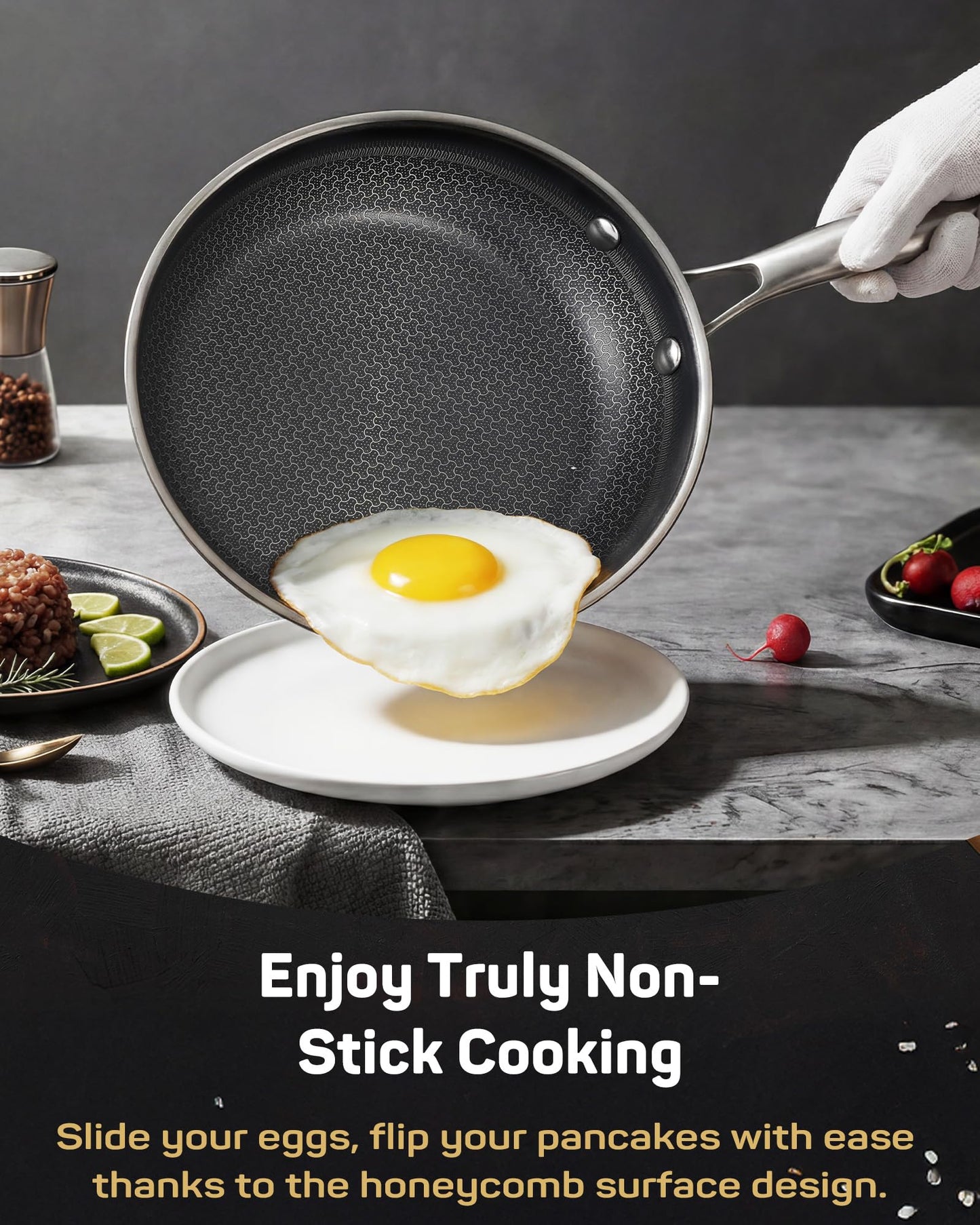 Lorchy Home 10" Hybrid Nonstick Frying Pan, Stainless Steel Ceramic Nonstick Skillet, Non Stick Pan for Eggs, Steak & Everyday Cooking, Induction Compatible, Oven Safe Cookware