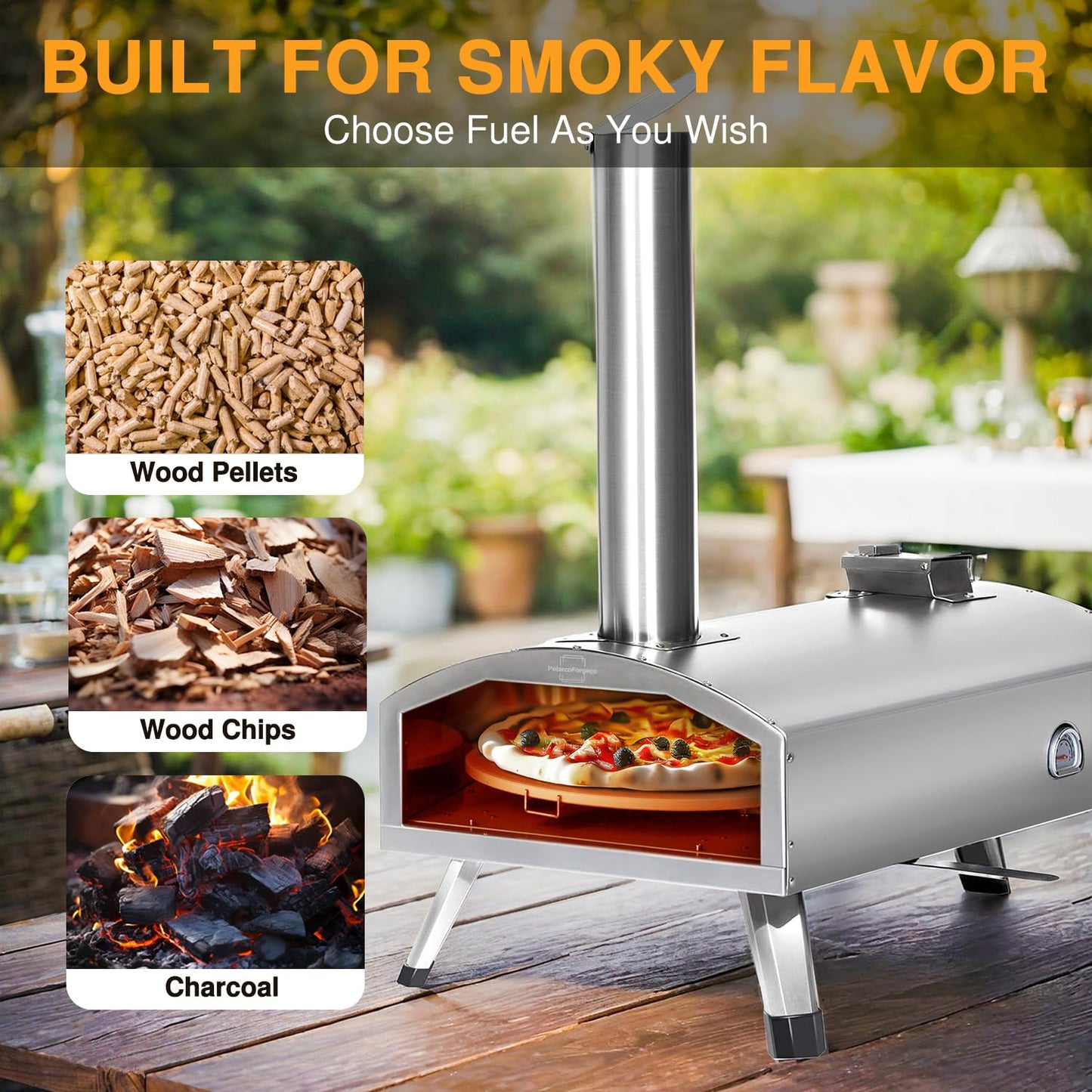 PolarcoForgeco G-HWPON001, Rotatable Wood Fired Pizza Oven-12 inch, Silver