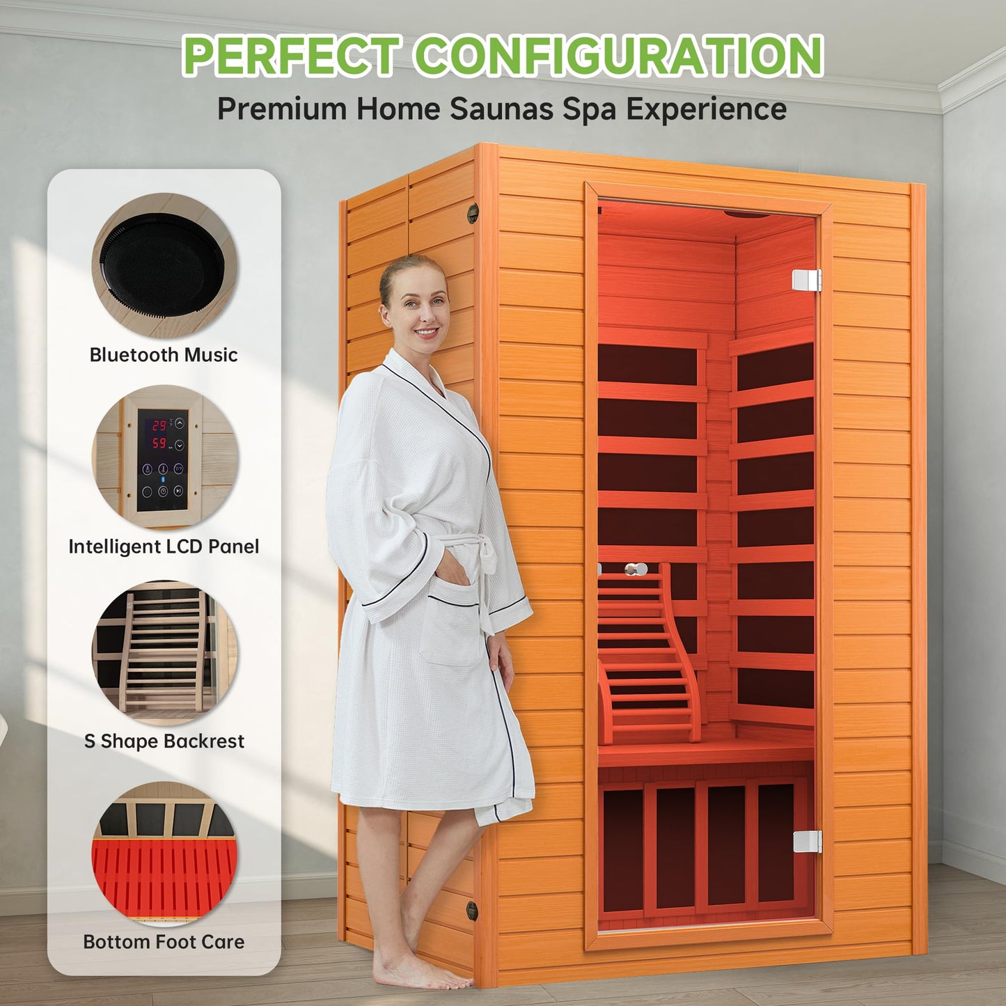 Real Relax Infrared Sauna, 2 Person Low EMF FAR Infrared Saunas for Home, Indoor Personal Canadian Hemlock Wood Sauna with 9 Chromo Therapy Lights, Bluetooth Speakers for Home & Gym Spa