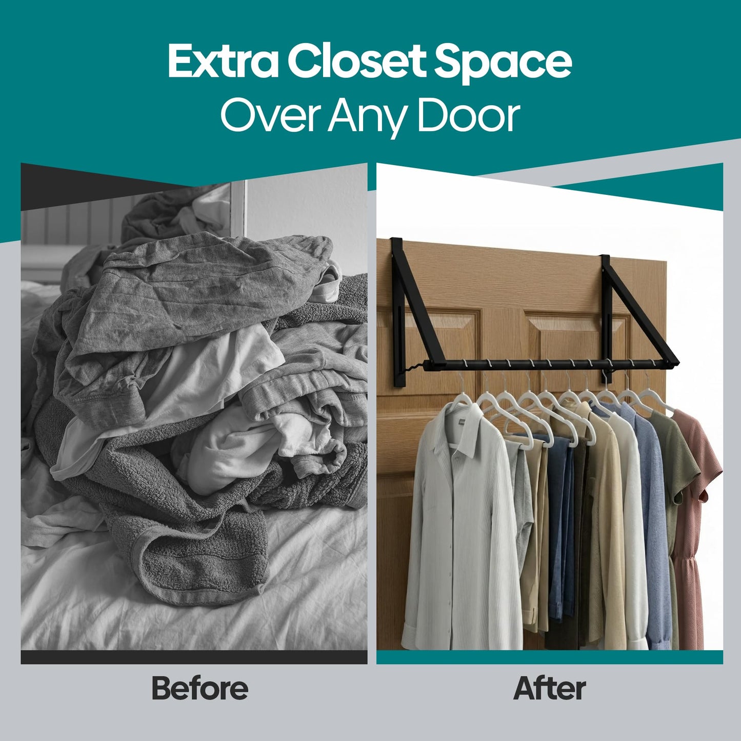 HOLDN’ STORAGE Over The Door Hanger - Foldable Rack Organizer for Hanging Clothes, Coats & Towels, Ideal for Dorm Rooms, Laundry, Bathrooms, Etc - Holds up to 35 LBs, Collapsible - Black