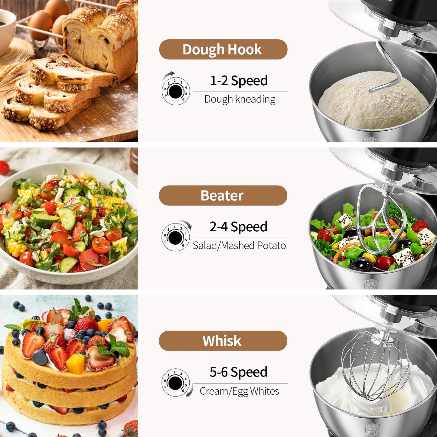 1500W 8.45QT Stand Mixer, 6-Speed Electric Dough Mixer with Whisk, Dough Hook & Beater, Large Capacity Kitchen Mixer for Baking Bread, Cakes, Salad and Cookies (Black)