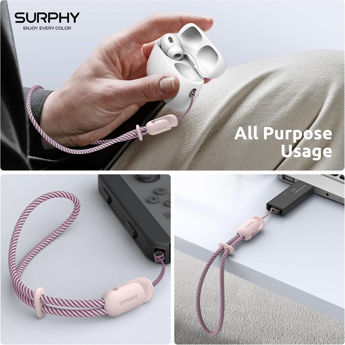 2 Pack 2-Color SURPHY Phone Lanyard for Cellphone Case, Phone Wrist Strap for Case, Cellphone Strap with Braided, Charm