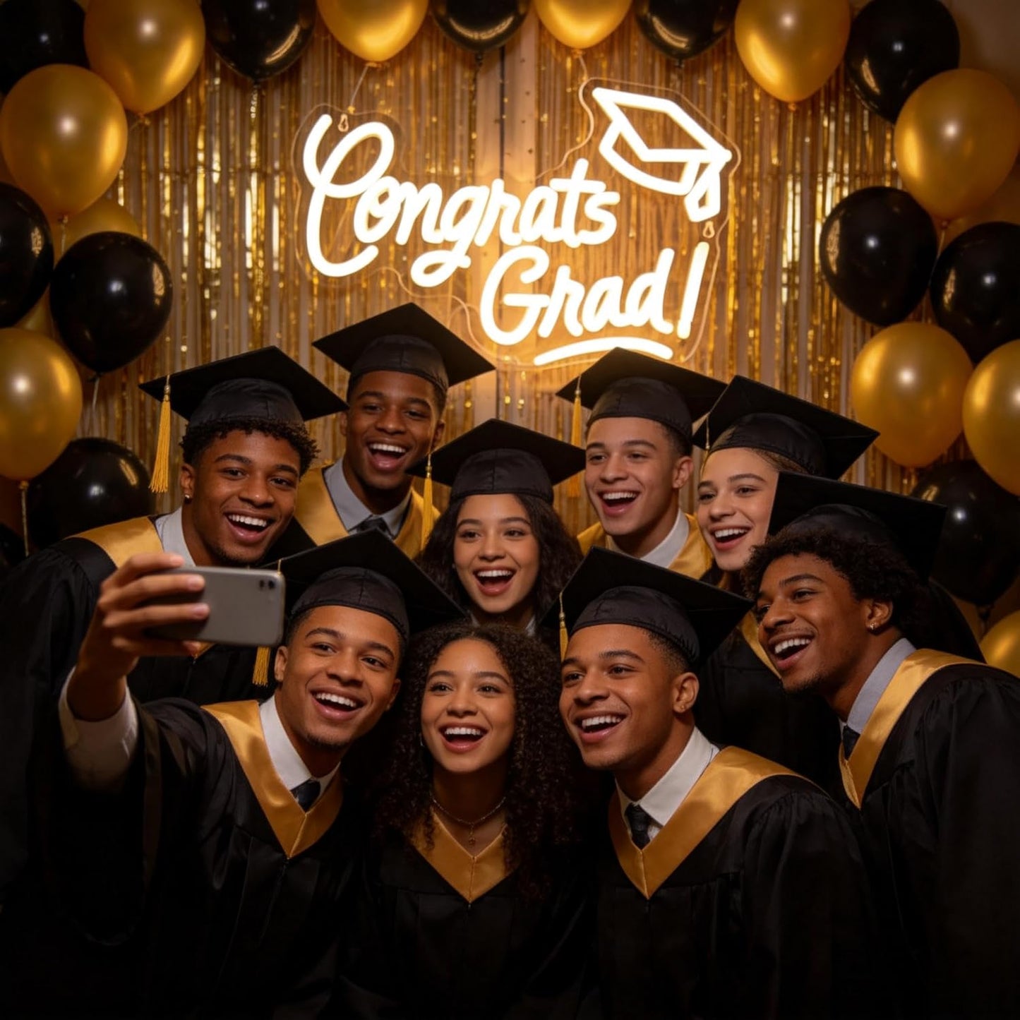 Skiennix Congrats Grad Neon Sign - Graduation Cap Design | 16"x11" Warm White LED Light for Class of 2026 Celebrations