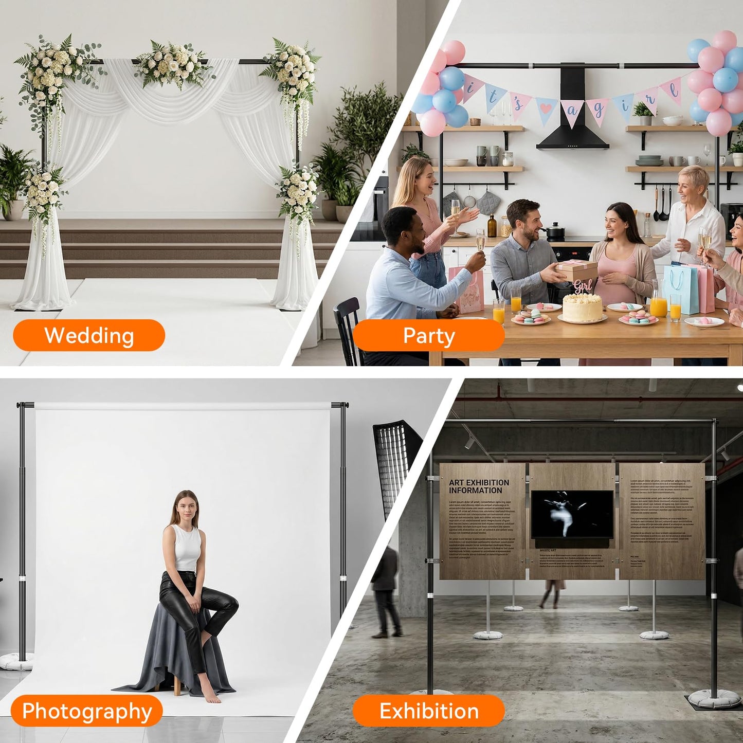 Qoolfoto Pipe and Drape Backdrop Stand Kit 10x10ft, Heavy Duty Back Drop Adjustable Stand with Carry Bag, Metal Background Frame for Parties Wedding Birthday Decoration Photography Photo Booth Video