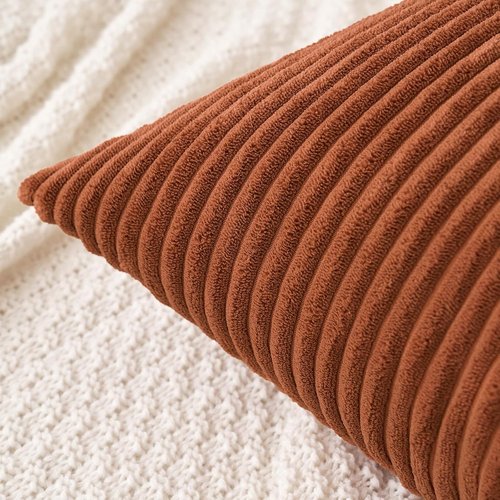 MIULEE Decorative Corduroy Throw Pillow Covers - Soft Square Cushion Cases, 18 x 18 Inch, Dark Rust (Pack of 2)