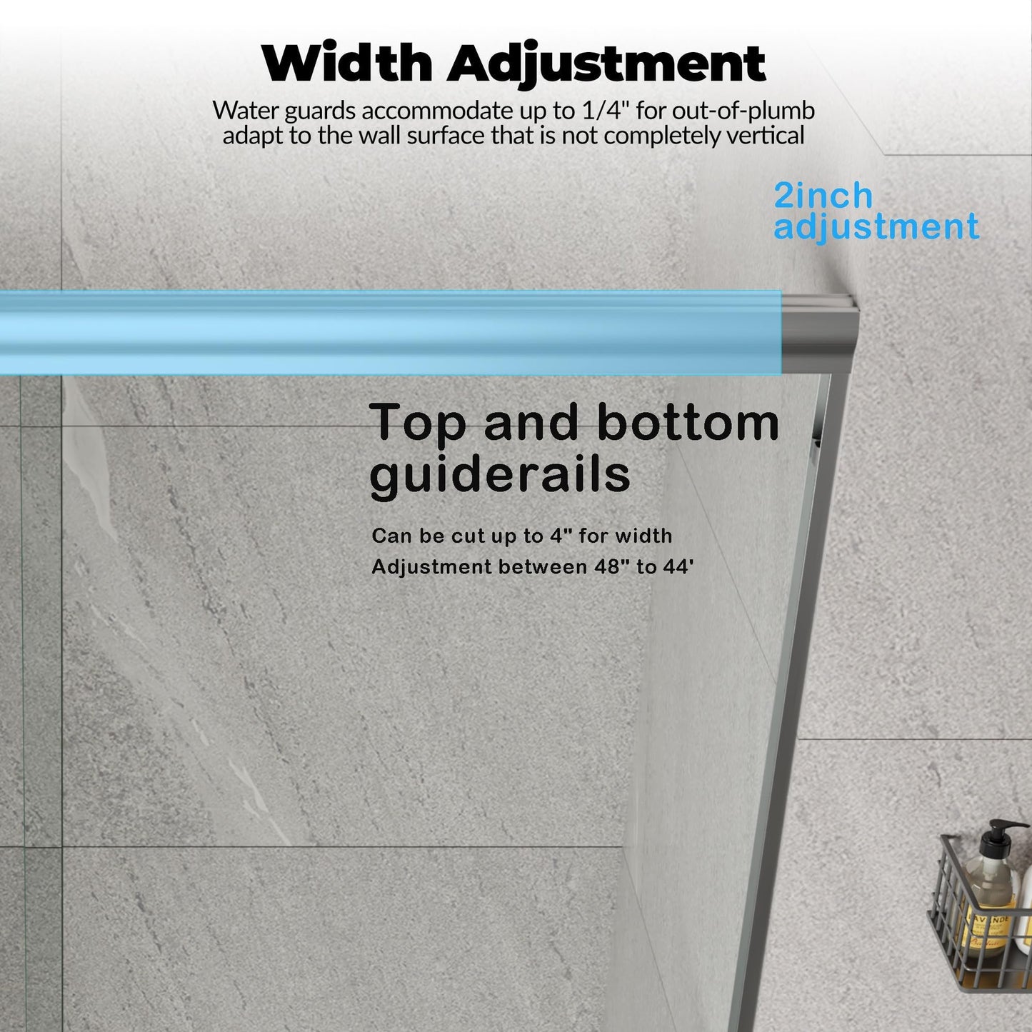 GarveeTech 44" - 48" W x 72" H Semi-Frameless Double Sliding Shower Door, Bypass Walk-in Shower Enclosure with 1/4" Tempered Glass, Silver Finish