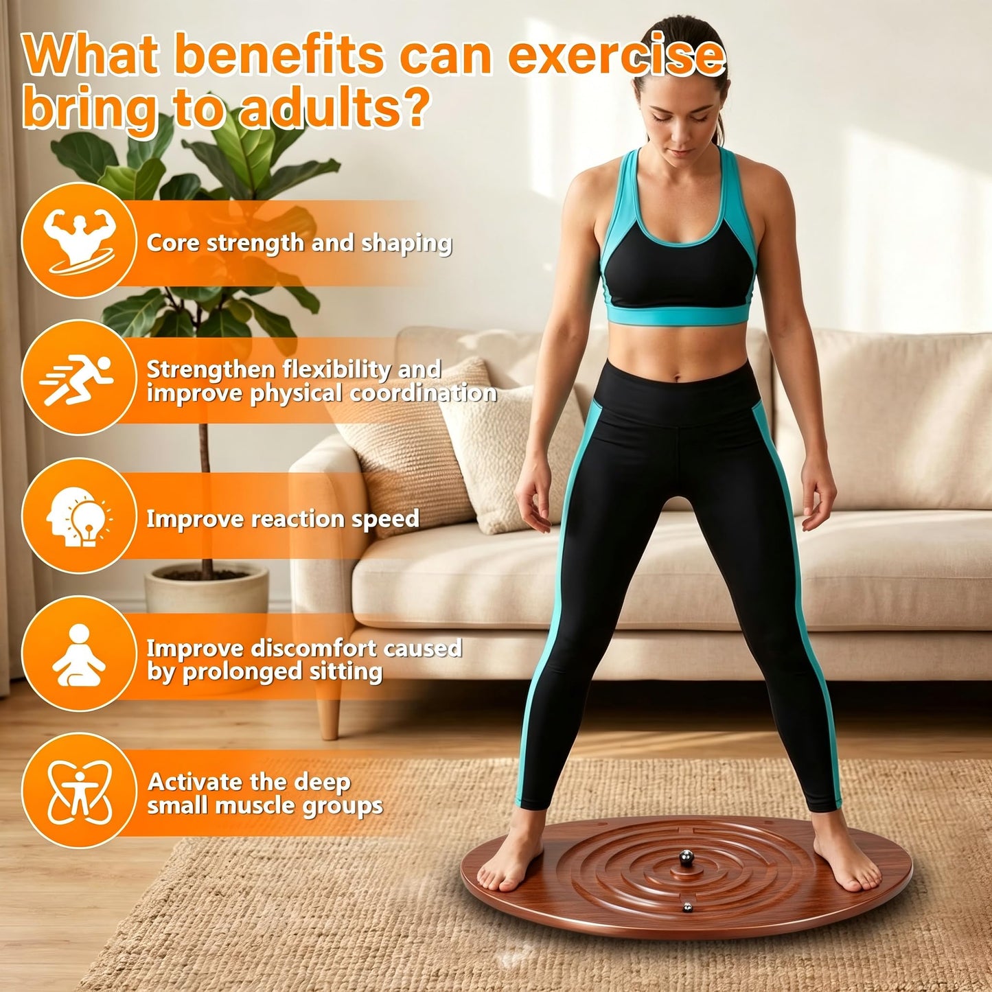 Wooden Balance Board With Maze, Wobble Board for Kids, Toddlers, Teens & Adults for Exercise Training, Wobble Balance Board for Core Training, Surf/Ski/Skate Prep, Rated for 440 Pounds of Weight