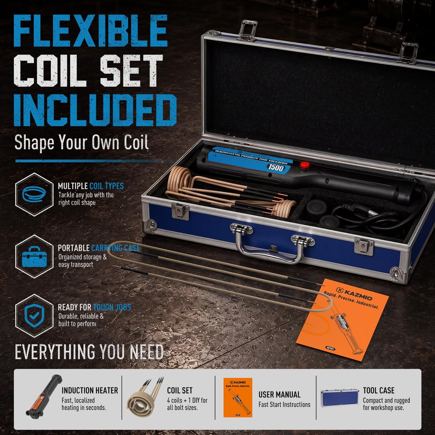 1500W Induction Heater Kit, 110V Handheld Induction Heater with 5 Coils for Rusty Bolt and Screw Removal, Blue