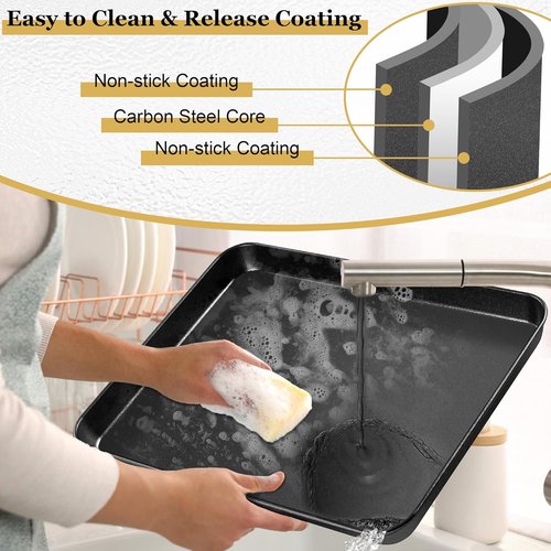 E-far Non-Stick Baking Sheet - 16x12 Inch Carbon Steel Cookie Pan for Oven Roasting & Baking