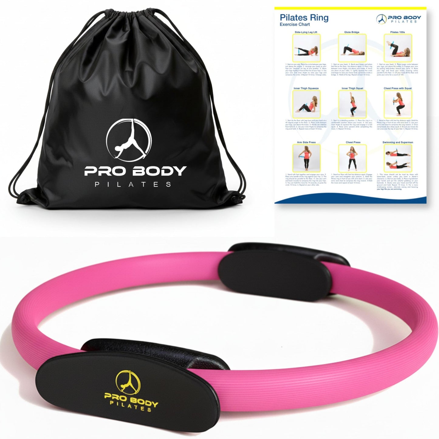 ProBody Pilates Fitness Circle – 14 Inch Pilates Ring for Yoga and Other Workouts, Focusing on Toning Inner Thighs, Arms, Core and Back, at Home Pilates Equipment (Pink)
