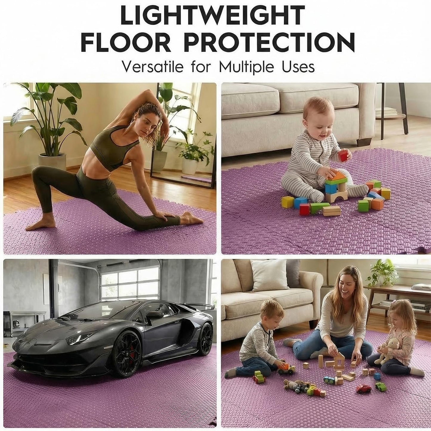 Haulcove Puzzle Exercise Mat, EVA Interlocking Foam Floor Tiles, Non-Slip, Protective, Water-Resistant Flooring for Home Gym & Workout Equipment, 12.6" x 12.6" x 0.4", 18 Sq Ft, 18 Tiles, Pink