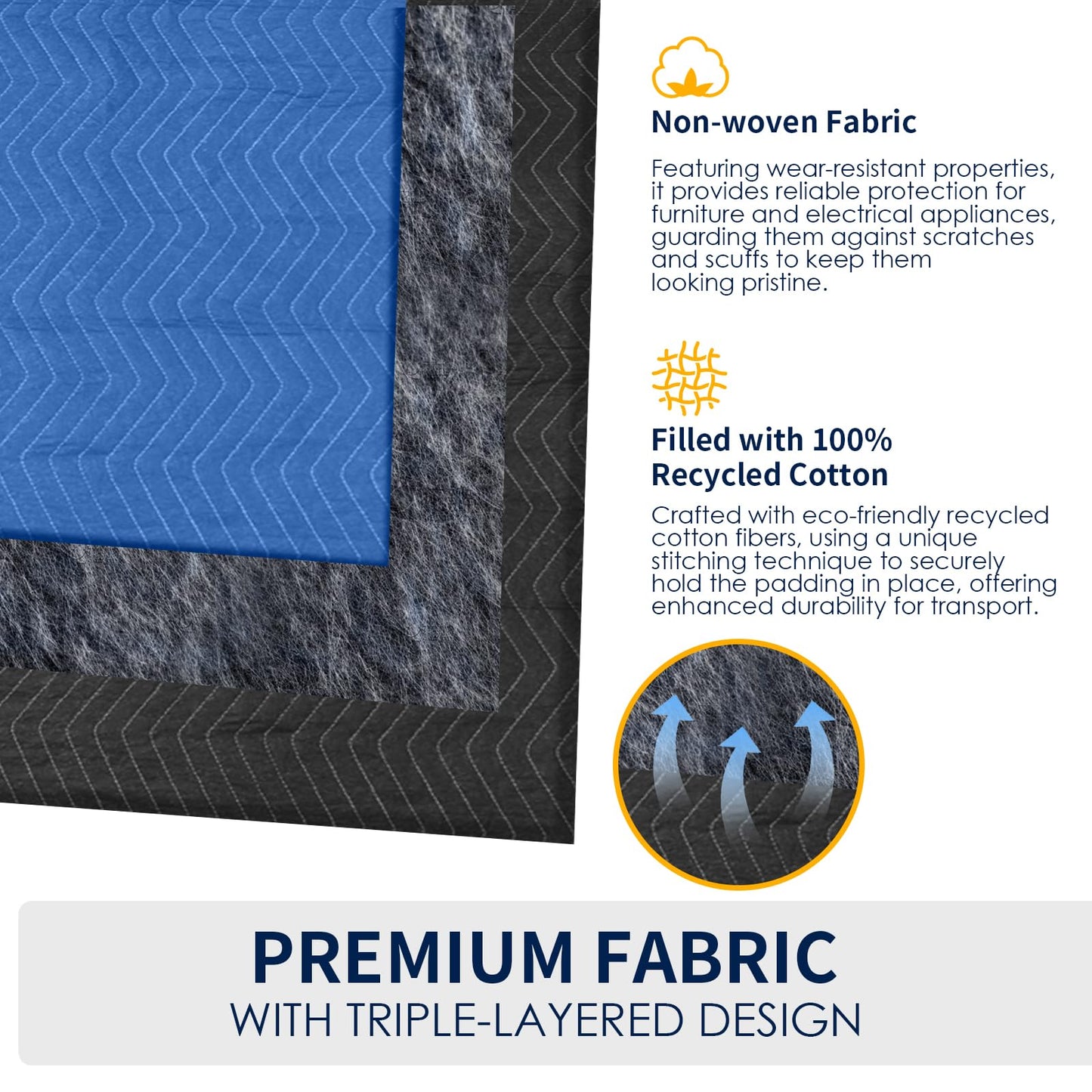 Moving Blankets 12 Packs, Extra Large 80"x72" Furniture Moving Pads, Reusable Packing Blankets, Professional Quilted Furniture Shipping & Storage Pads for Couch Desk Cabinet Appliances, Blue and Black