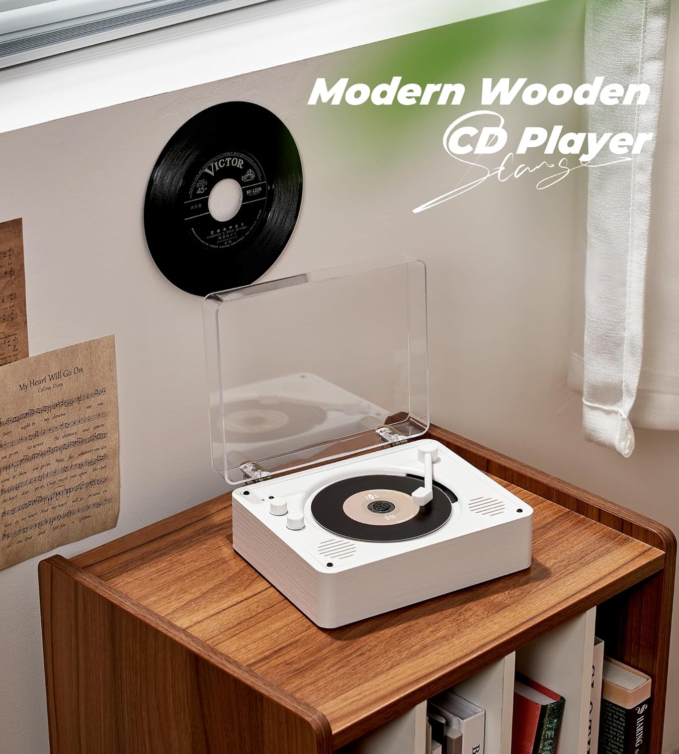 Vangoa 3.5mm CD Player for Home Small with HiFi Speakers, Portable Rechargeable CD Player Double Headphones Jack