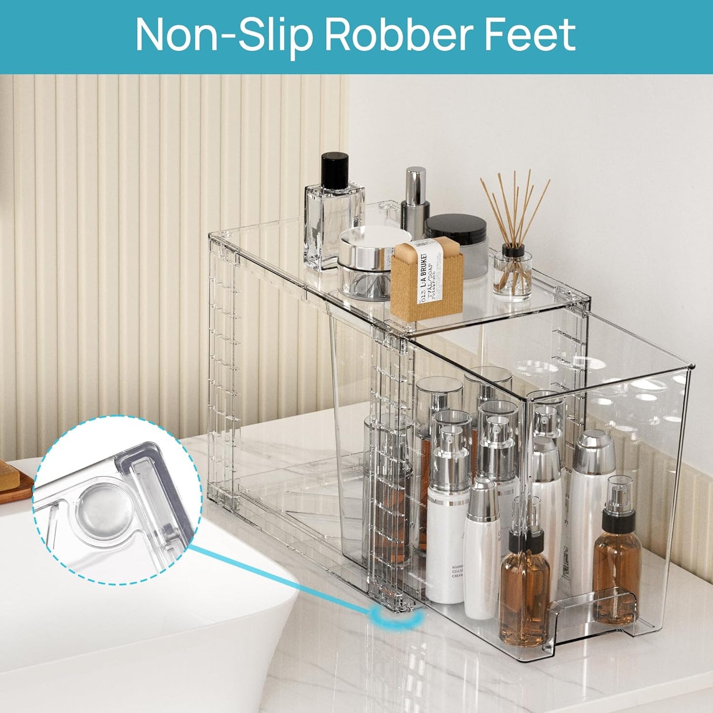 Vtopmart Clear Stackable Storage Drawers - 9.7" High Plastic Organizers for Skincare & Bathroom Supplies | Ideal for Cabinet & Vanity
