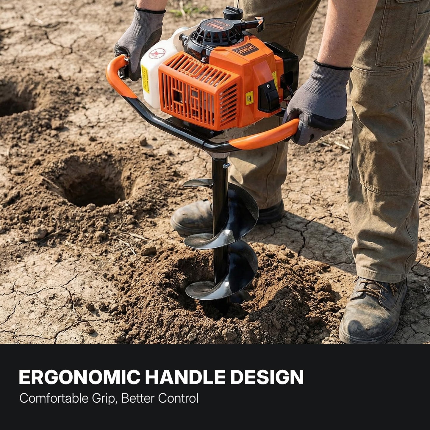 WORKIT 72CC Post Hole Digger, Auger Post Hole Digger Easy Start, 2-Cycle Xtreme Engine, Gas Powered Earth Auger with 4"+6"+12" Auger Drill Bit, 20"+30" Extension Rods, EPA Certification