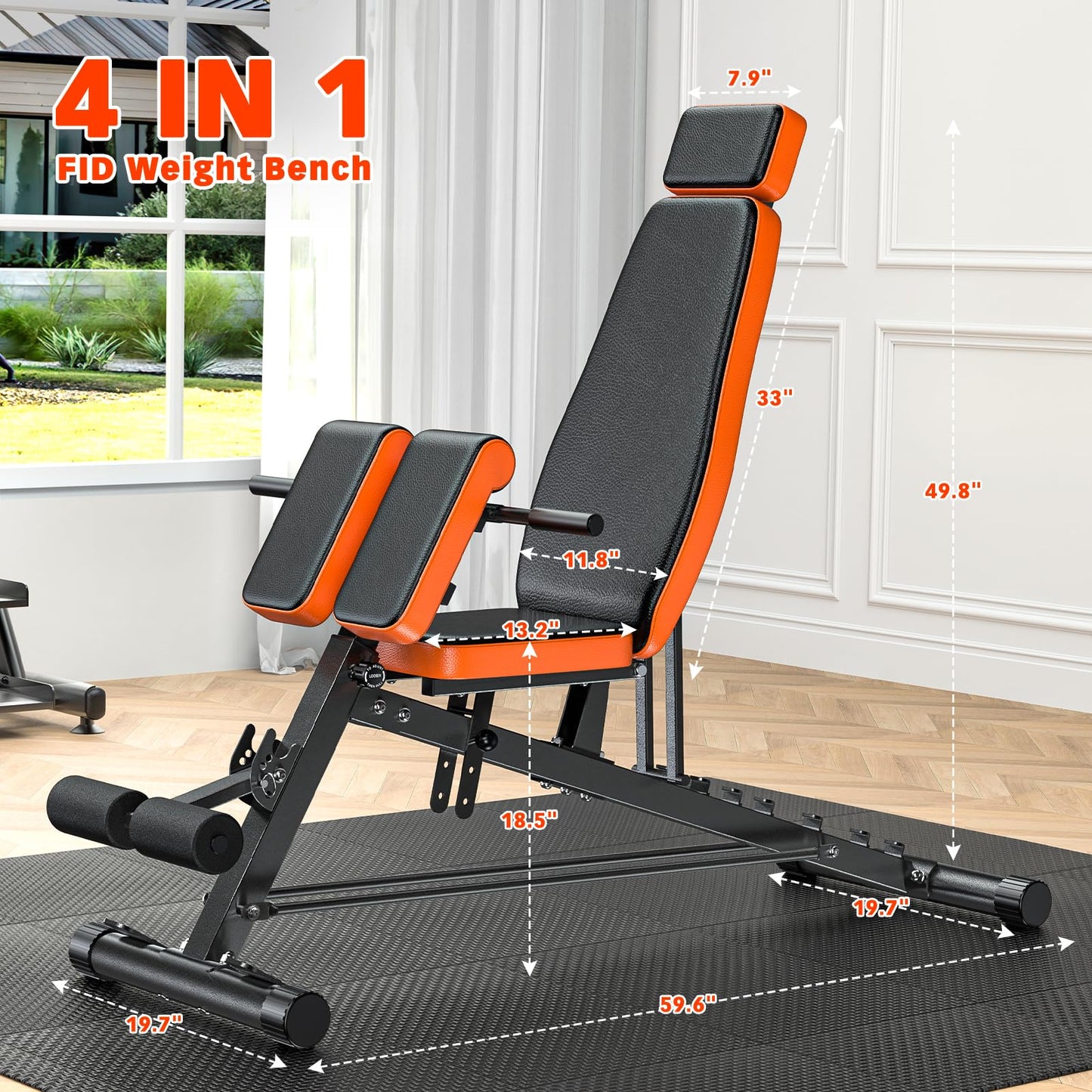 XDDIAS Roman Chair, Adjustable Weight Bench Back Extension Machine for Home Gym, 1000LBS All-in-One Sit Up Bench with Dumbbell Rack, Incline, Decline, and Flat Bench for Hyperextension, Core, Glute