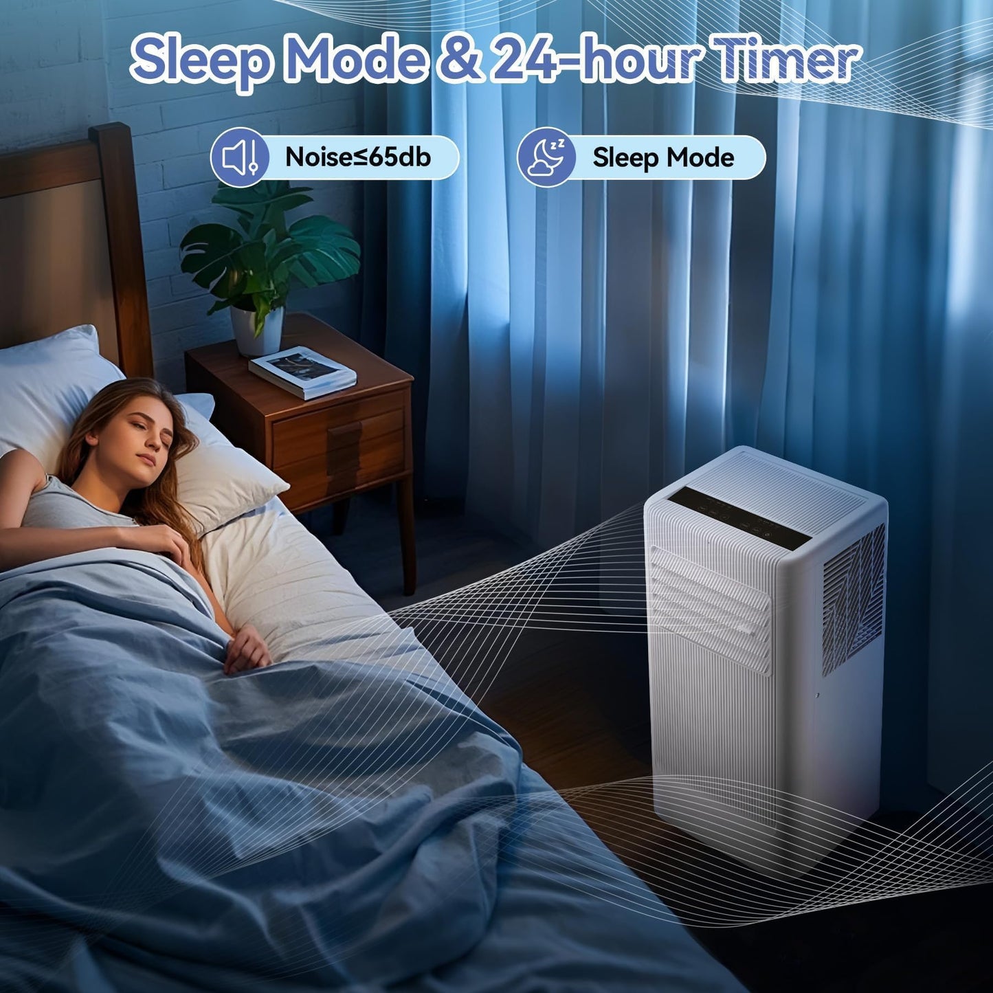 10,000 BTU Portable Air Conditioners, 4-in-1 Cool, Fan, Dehumidifier, Sleep, Covers Up to 450 Sq.Ft, 24H Timer, Remote, Easy Install for Bedroom, Living Room, Basement, Workspace