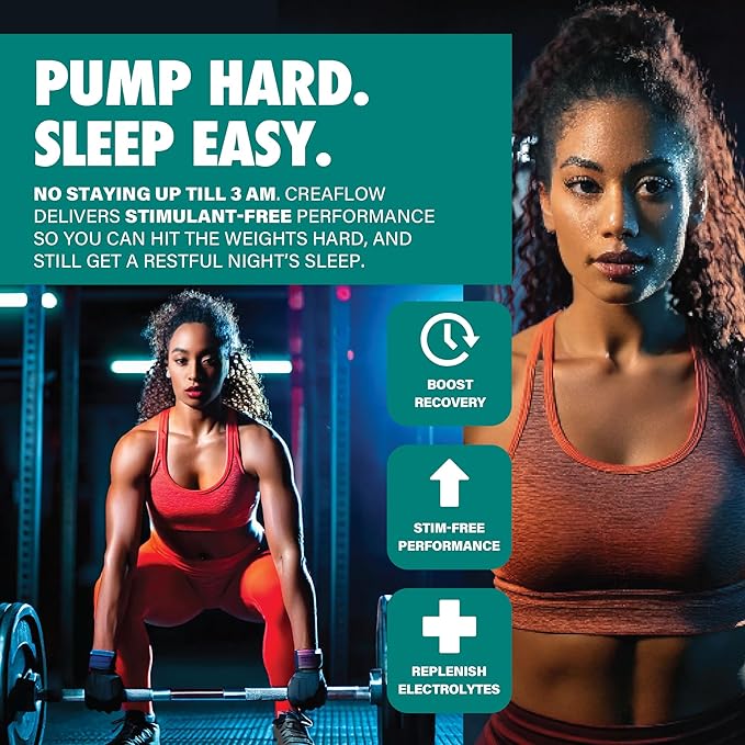 Creaflow Stim-Free Creatine Pills | Support Muscle Gain, Performance, Strength and Workout Recovery | Pre Workout Supplement for Men & Women | 180 Capsules, 30 Servings