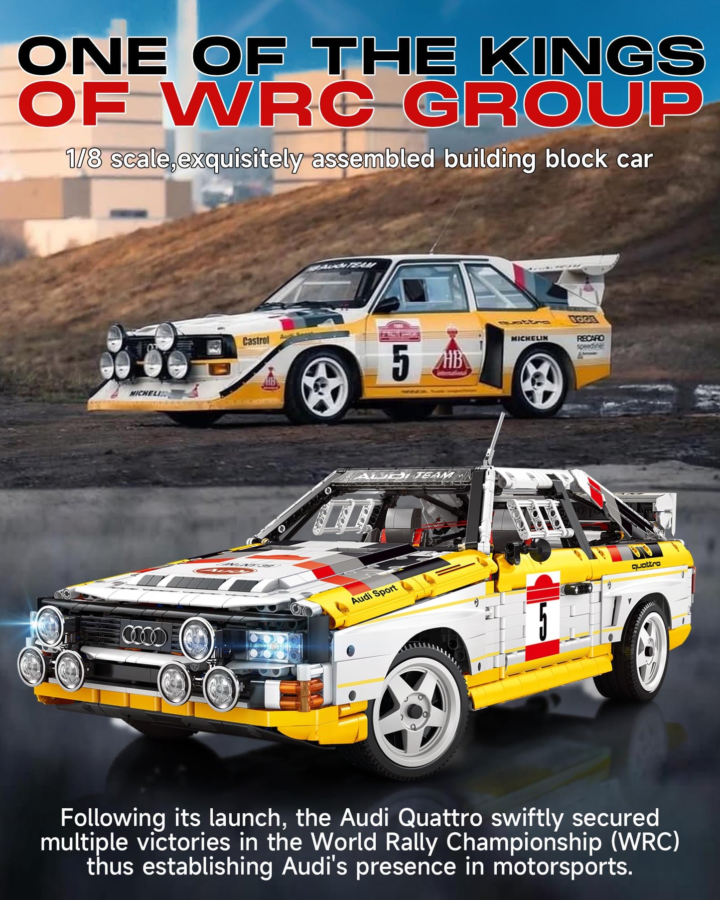 Audi Sport Quattro S1 Model Car Building Kit, 1/8 Scale Audi Officially Licensed Compatible with Techinc Car, Collectible for Adults, Home Office Décor Gift for Racing Fans Age 14+ (3,887 PCS)