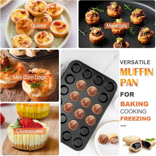 E-far Mini Muffin Pan - 24-Cup Nonstick Carbon Steel Bakeware for Perfect Muffins & Cupcakes | Oven Safe