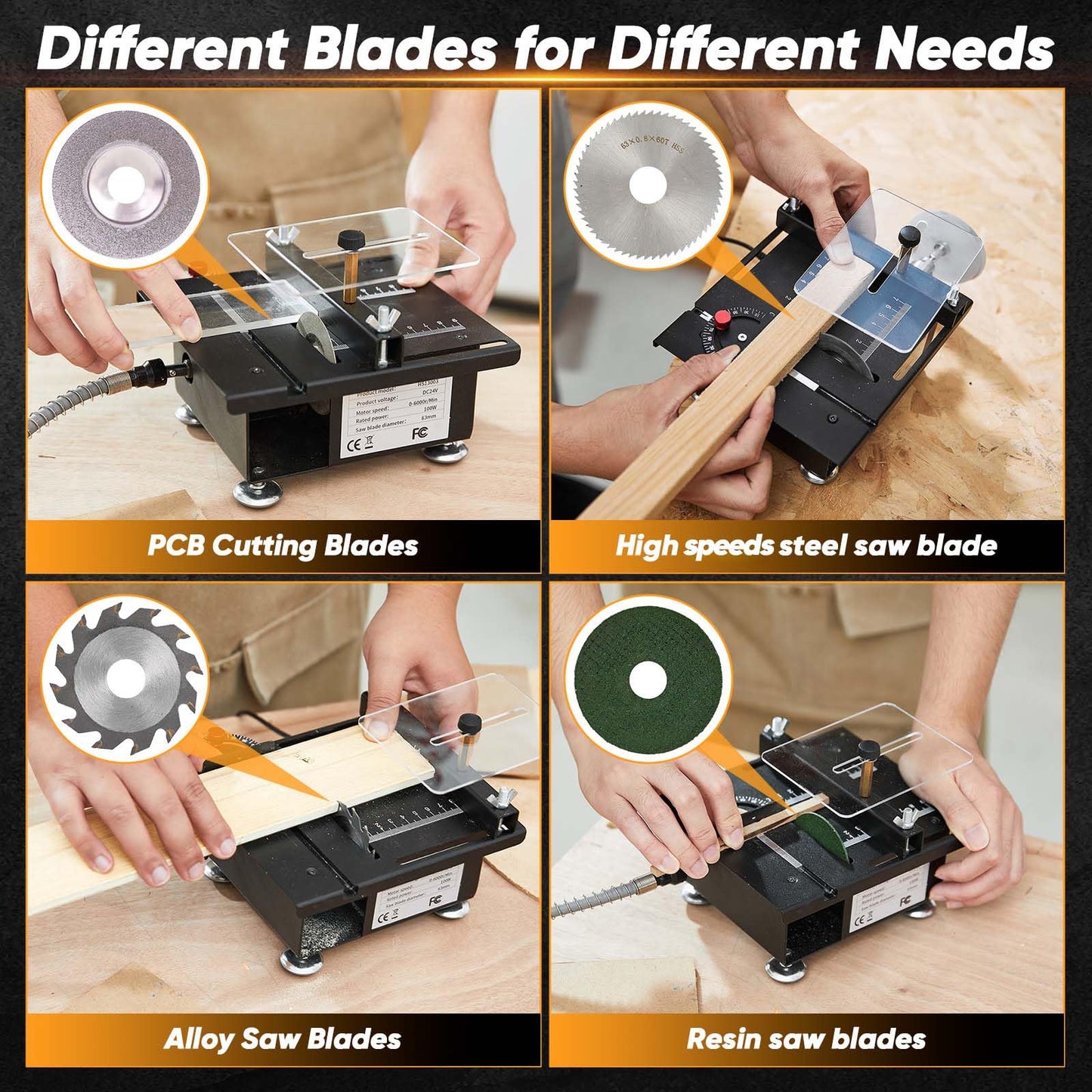 Saker Mini Multi-Functional Table Saw - Portable Desktop Electric Saw for Wood & Plastic Cutting, Speeds & Angle Adjustable with More Accessories