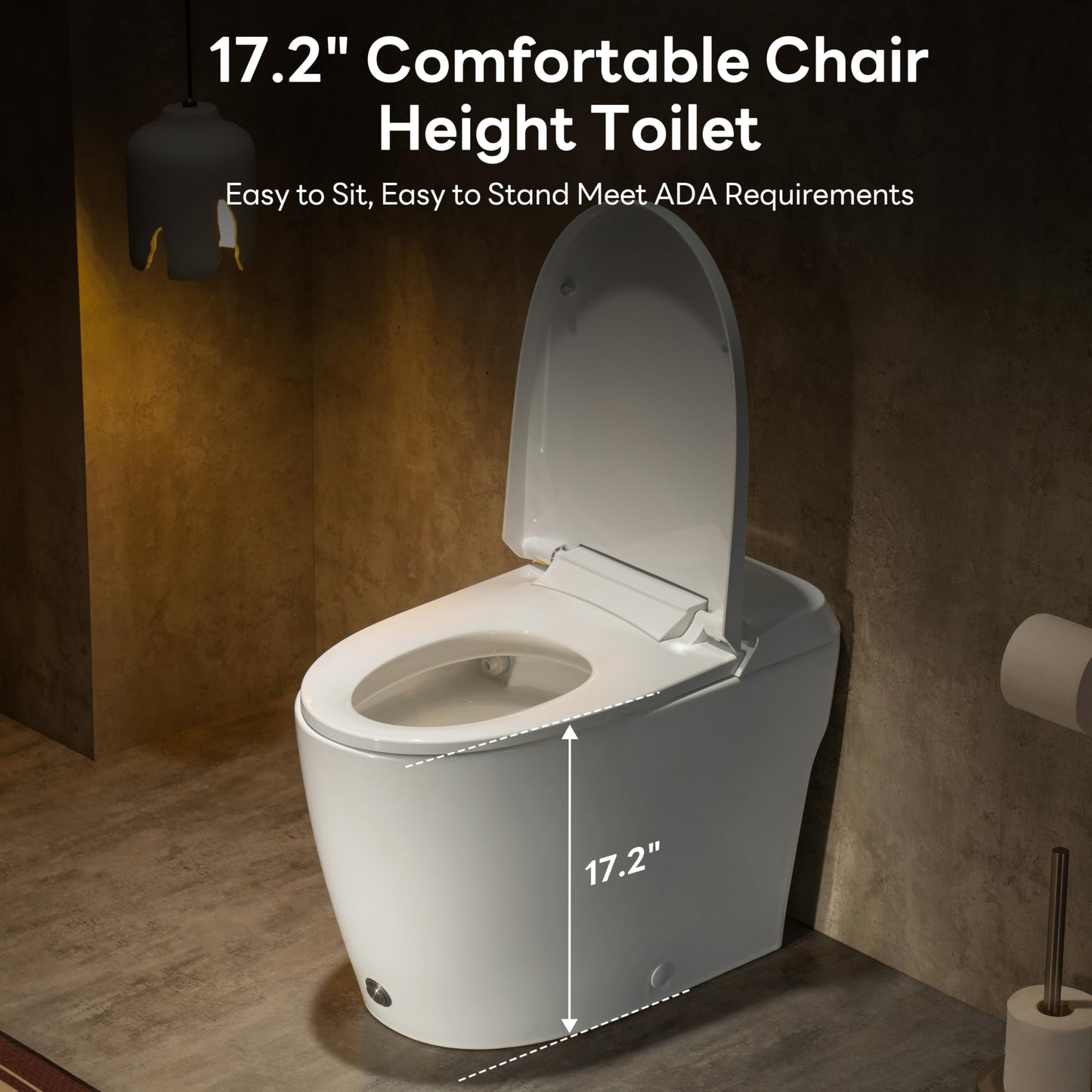 Casta Diva Elongated One Piece Toilet with 17.2" ADA Comfort Height Seat Modern Toilet for Bathroom 1.0GPF Button & Foot Kick Flush, Air Pressure Assisted Flush, 12'' Rough-in, Standard White Bowl
