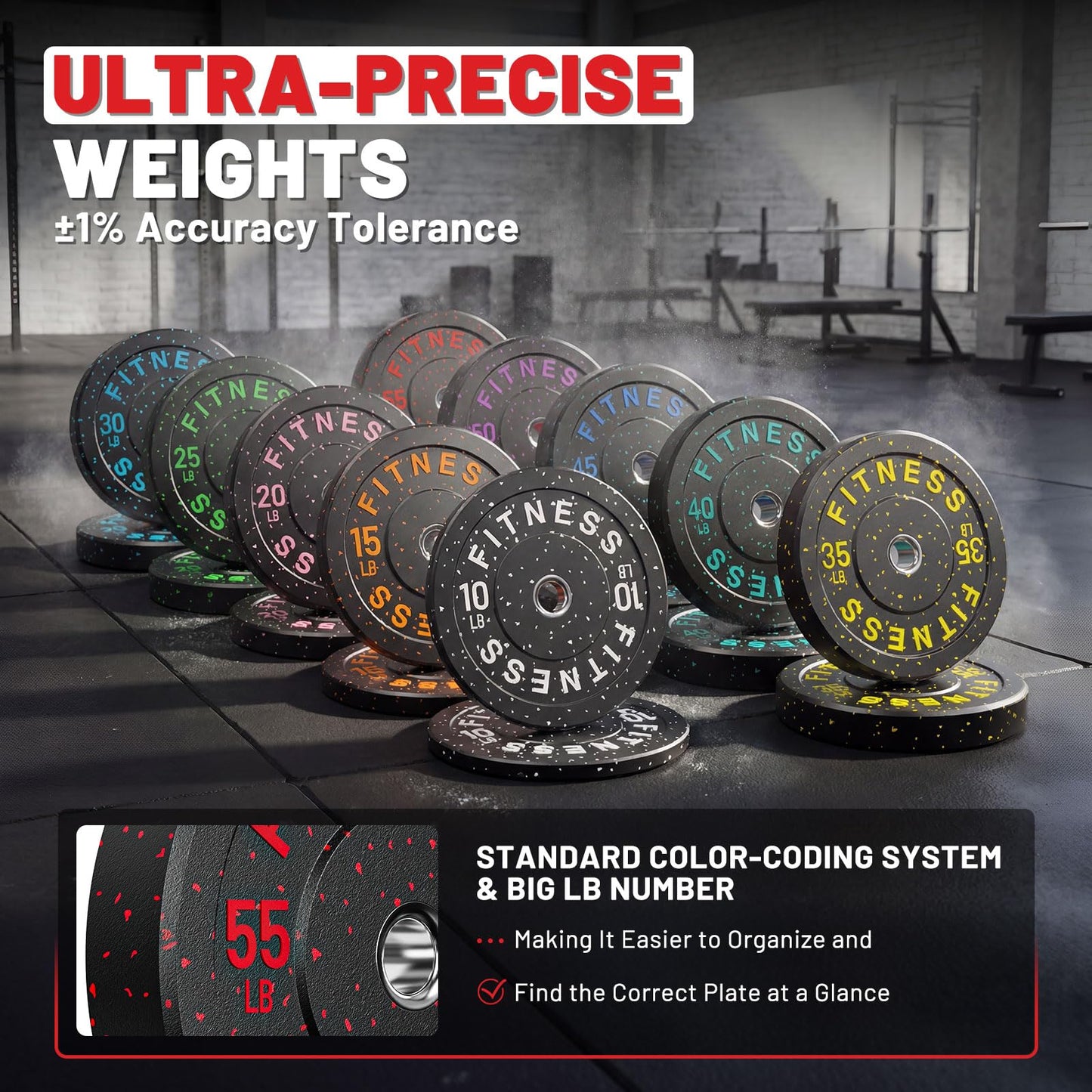papababe Bumper Plates, High-Bounce Olympic Weight Plates with Colored Fleck-Rubber Weights Plates for Weight Lifting and Strength Training (160 lb set)